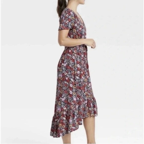 Knox Rose Red Blue Floral Tiered Peasant Boho Long Short Sleeve Maxi Dress XXL - Picture 3 of 13
